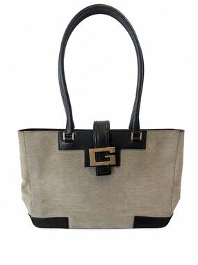 GUCCI Tote Bag Canvas Leather Gray Black Silver